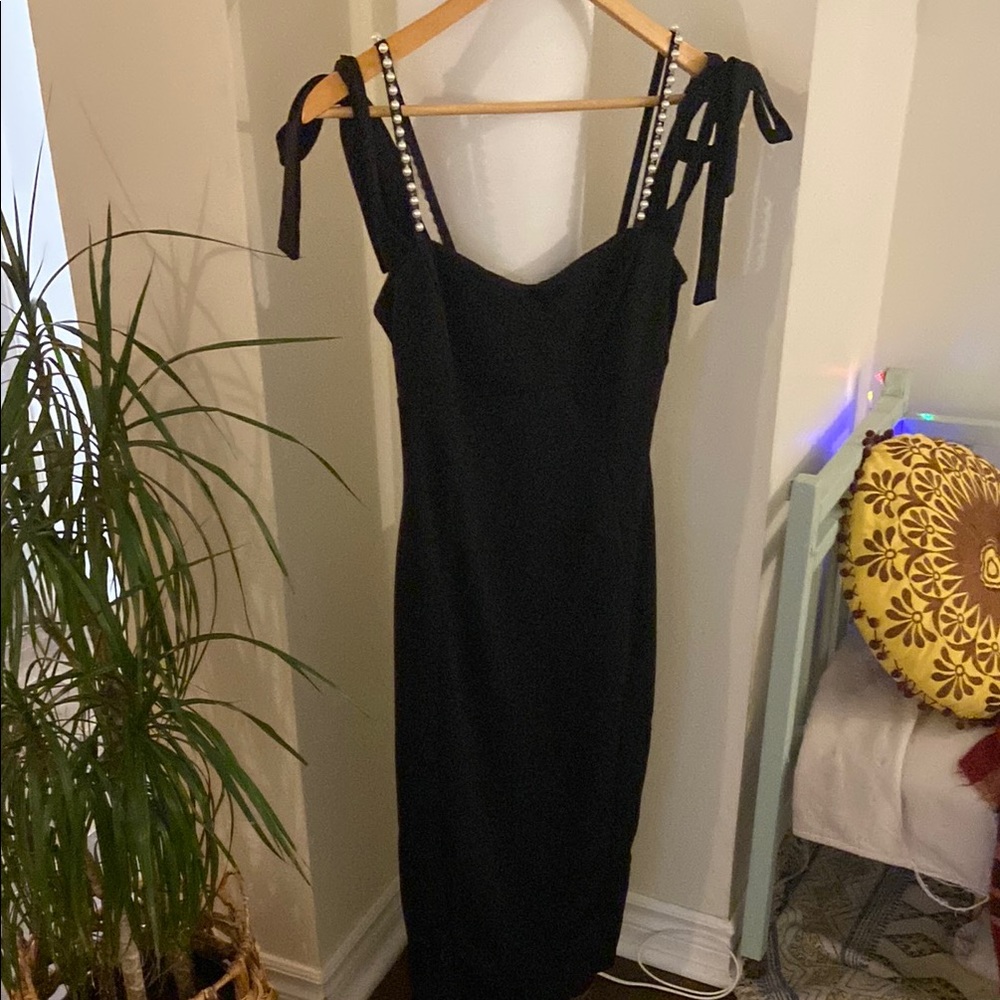 Elegant Black Dress with Pearl Straps